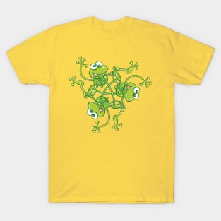 Green frogs having fun in a rotating pattern design T-Shirt